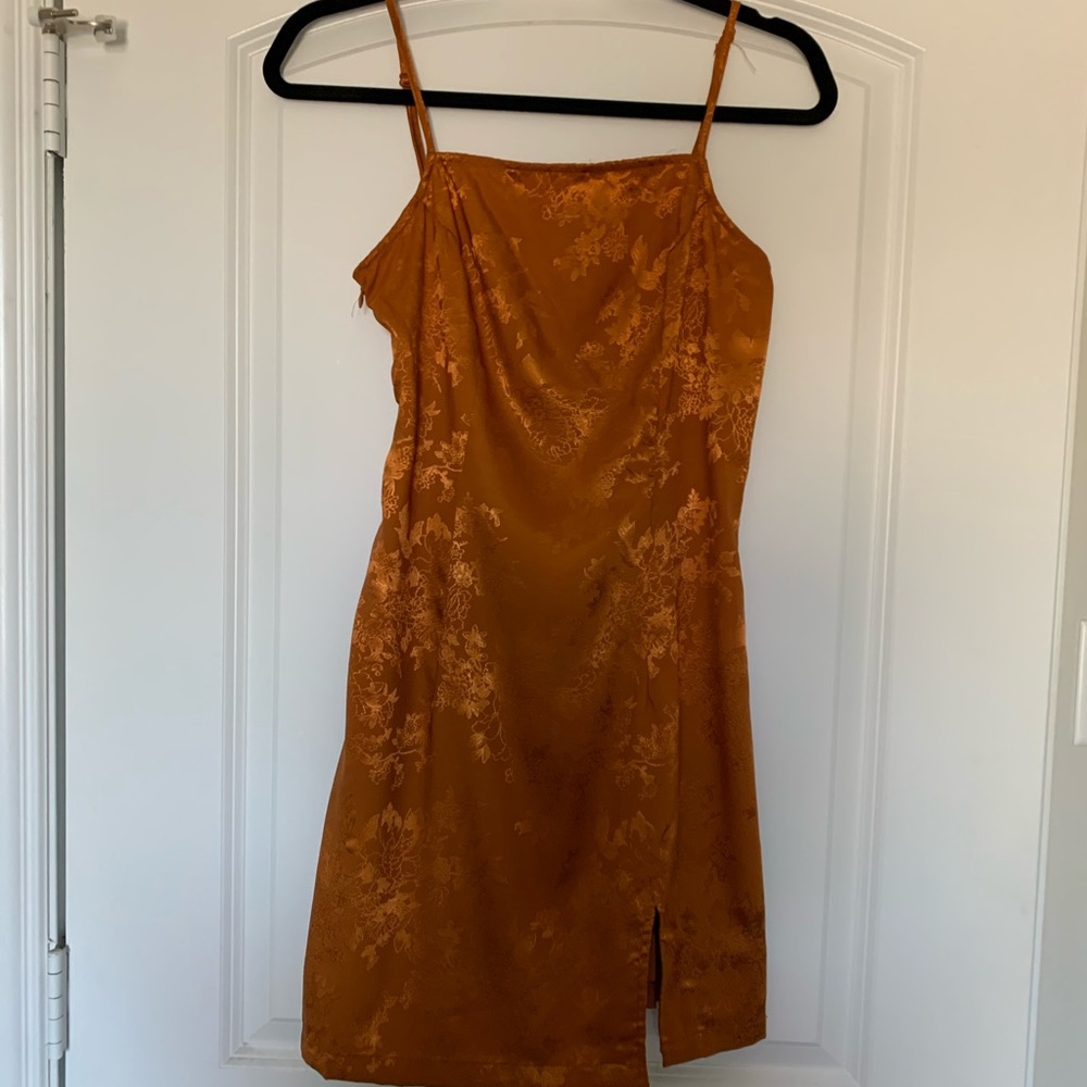 Orange Printed Dress with left slit on front